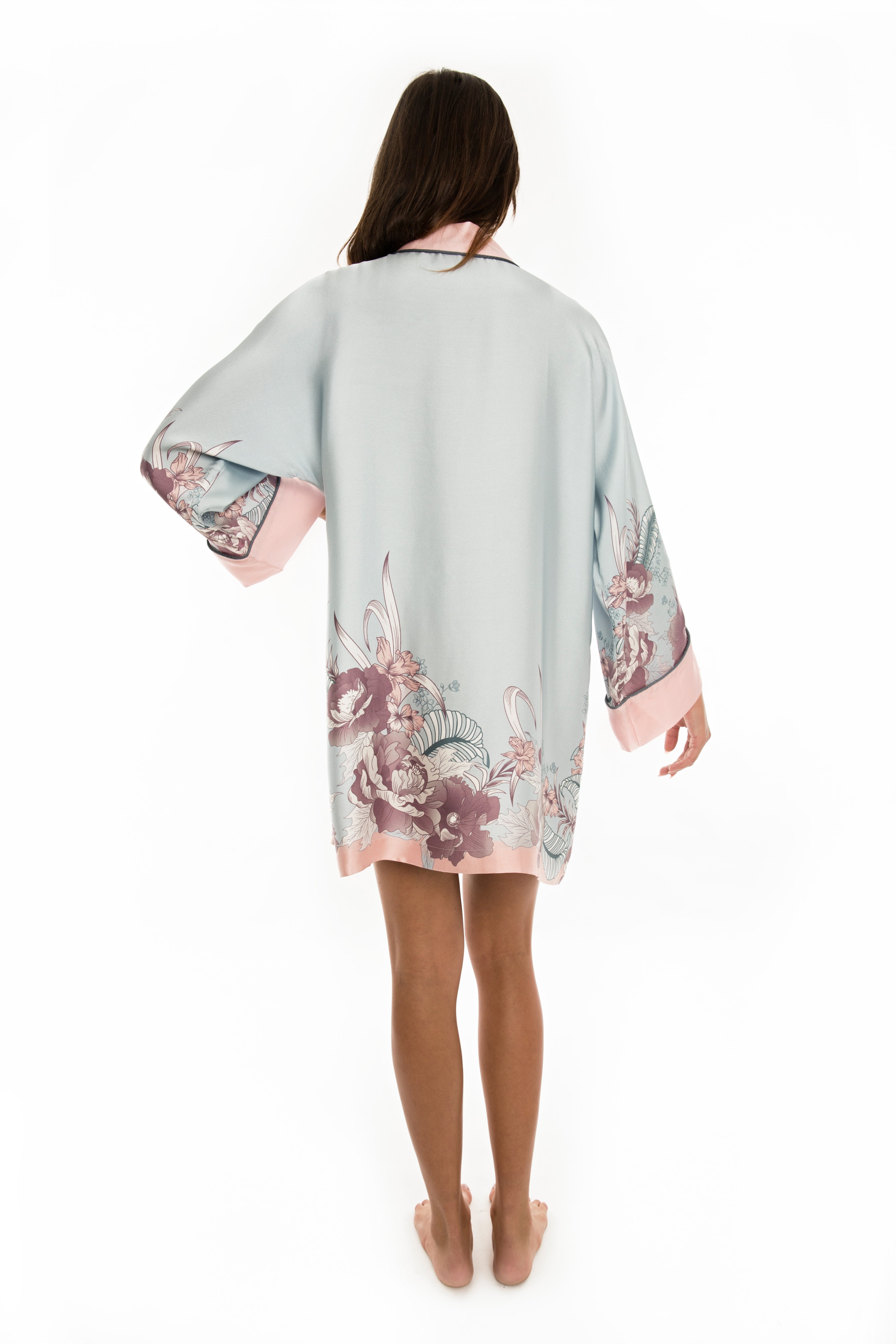 Floral Blue Silk Kimono-Secrets & Silk