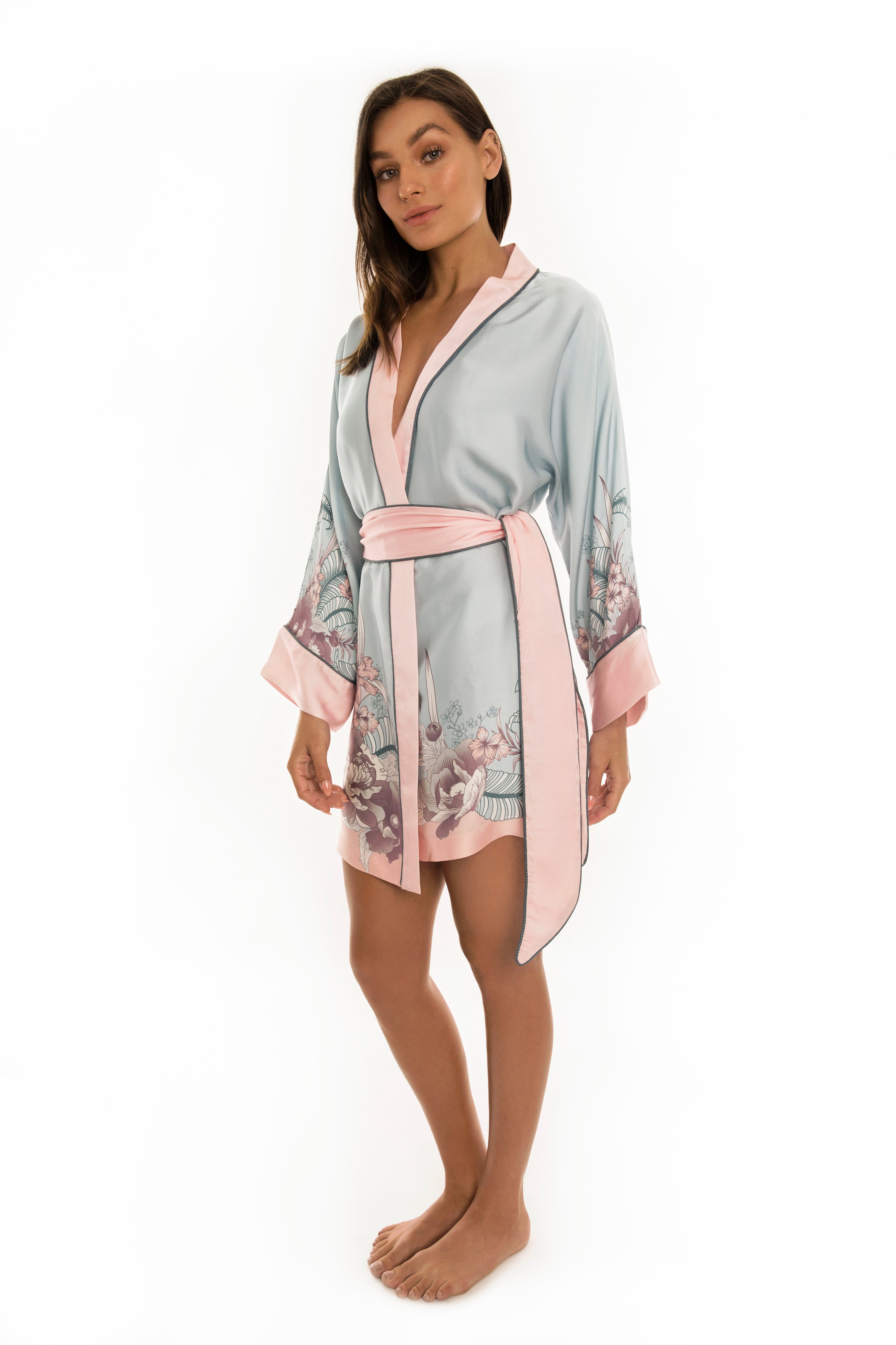 Floral Blue Silk Kimono-Secrets & Silk